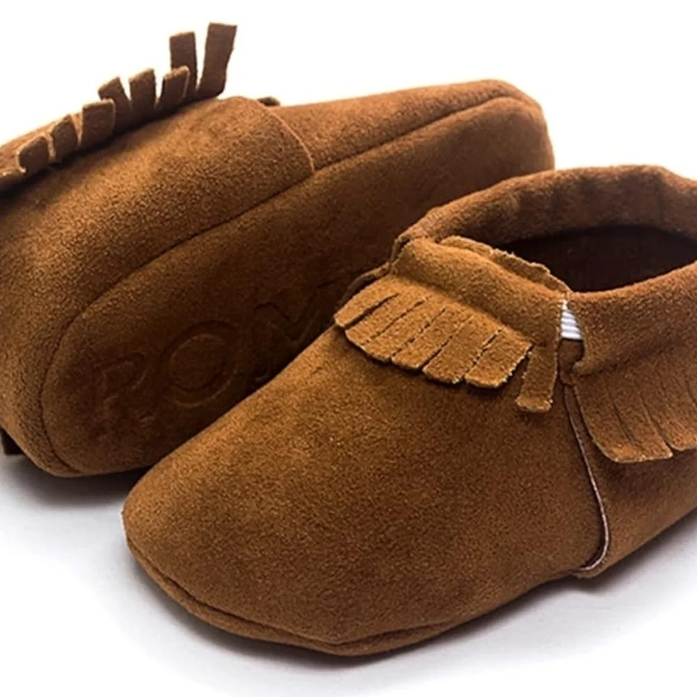 Meckior Baby Moccasins Size 2 Brown Faux Leather Tassel Soft Sole Crib Shoes NEW